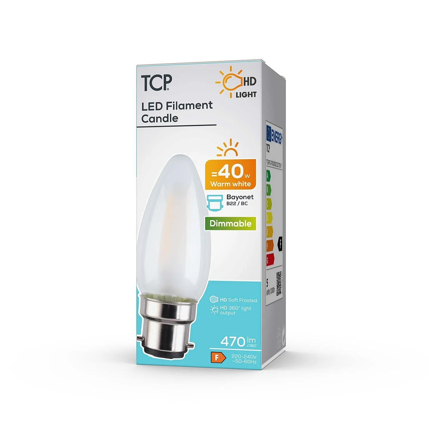 TCP Filament Candle Coat 40W BC Dimmable Warm Light Bulb TCP Filament Candle Coat 40W BC Dimmable Warm Light Bulb -Homebase Sales Store 12824446 4894963830018099