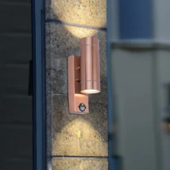 Lutec Rado Up & Down Outdoor Wall Light With PIR Motion Sensor - Copper