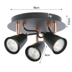 Emma 3 Lamp Spotlight Plate - Black & Copper -Homebase Sales Store 12882237 1804843519405641
