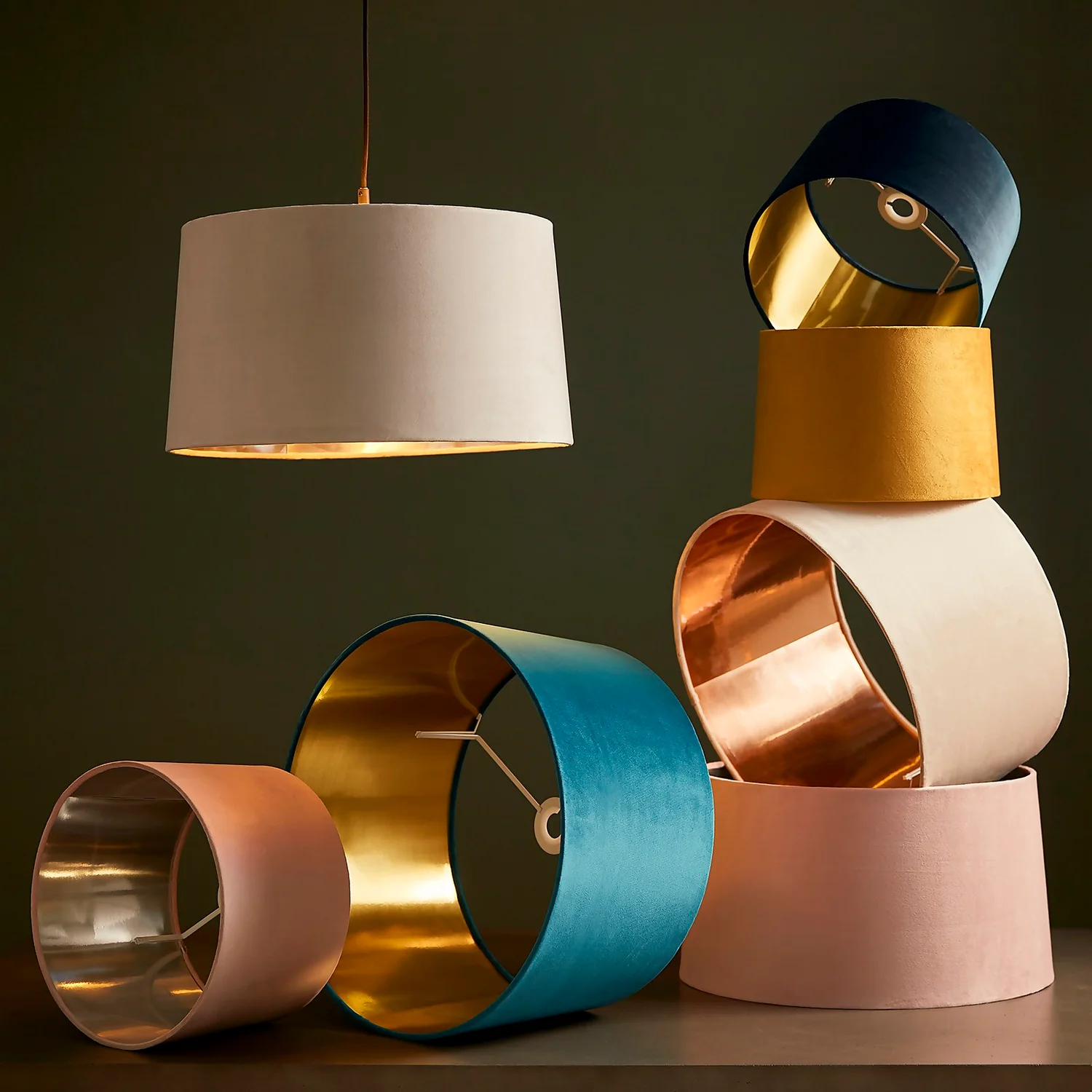 House Beautiful Samet Velvet Drum Shade - Champagne - 30cm House Beautiful Samet Velvet Drum Shade - Champagne - 30cm -Homebase Sales Store 12882901 1474861161849315