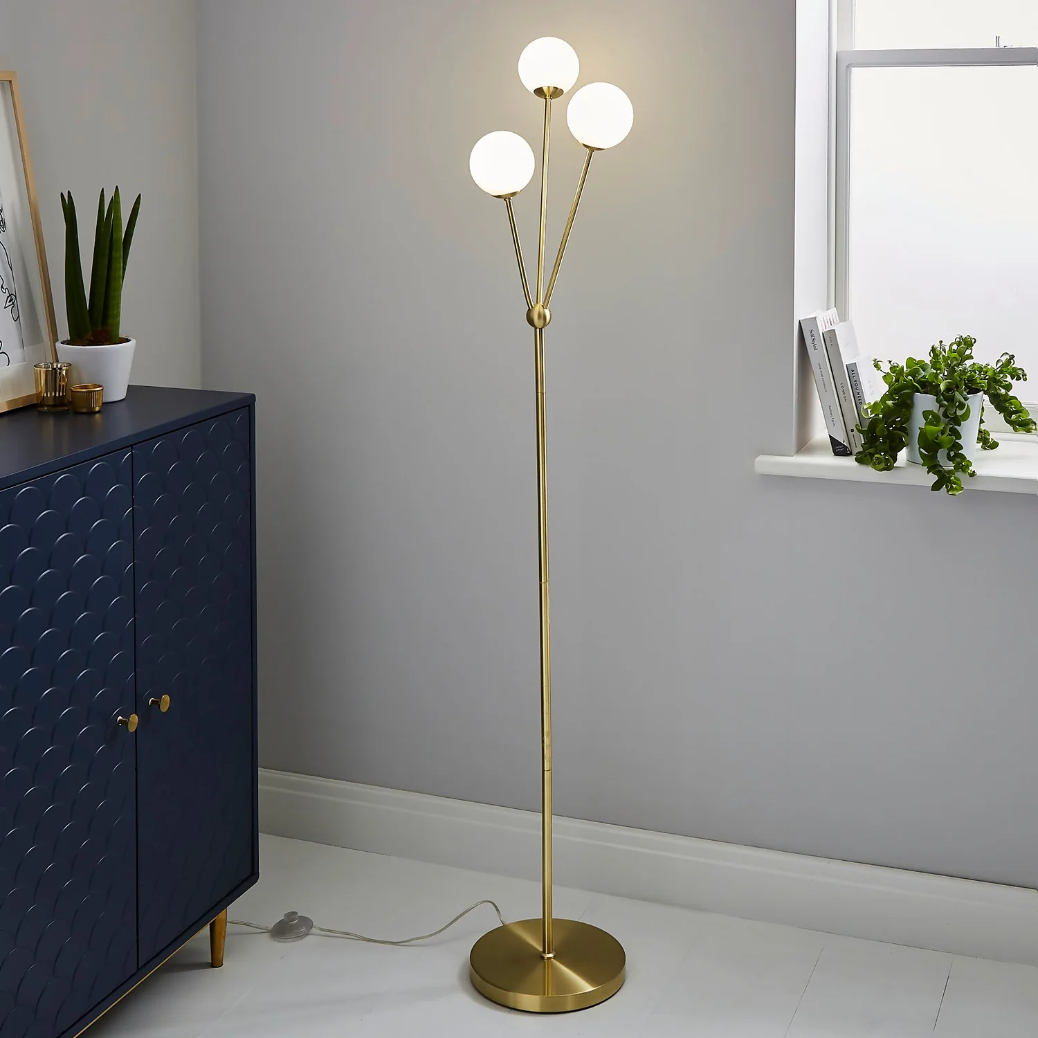 Orb 3 Light Floor Lamp - Brass & Opal Orb 3 Light Floor Lamp - Brass & Opal -Homebase Sales Store 13208308 1494896912940950