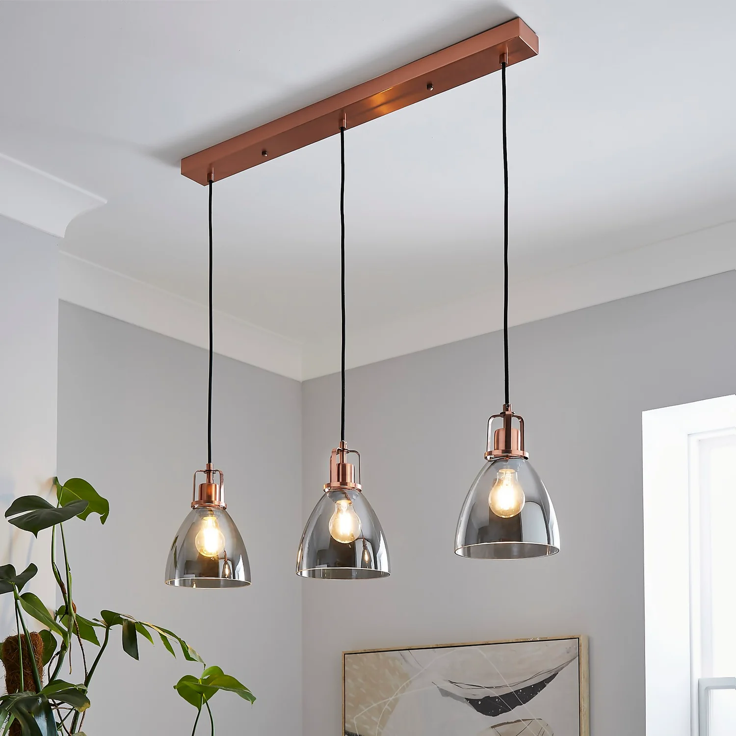 Decan 3 Light Diner Pendant - Smoke & Copper Decan 3 Light Diner Pendant - Smoke & Copper -Homebase Sales Store 13208313 2004896913172751