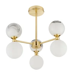 House Beautiful Delta 3 Light Marble Pendant - Brass & Opal 4 House Beautiful Delta 3 Light Marble Pendant - Brass & Opal -Homebase Sales Store 13208336 1724927241719407