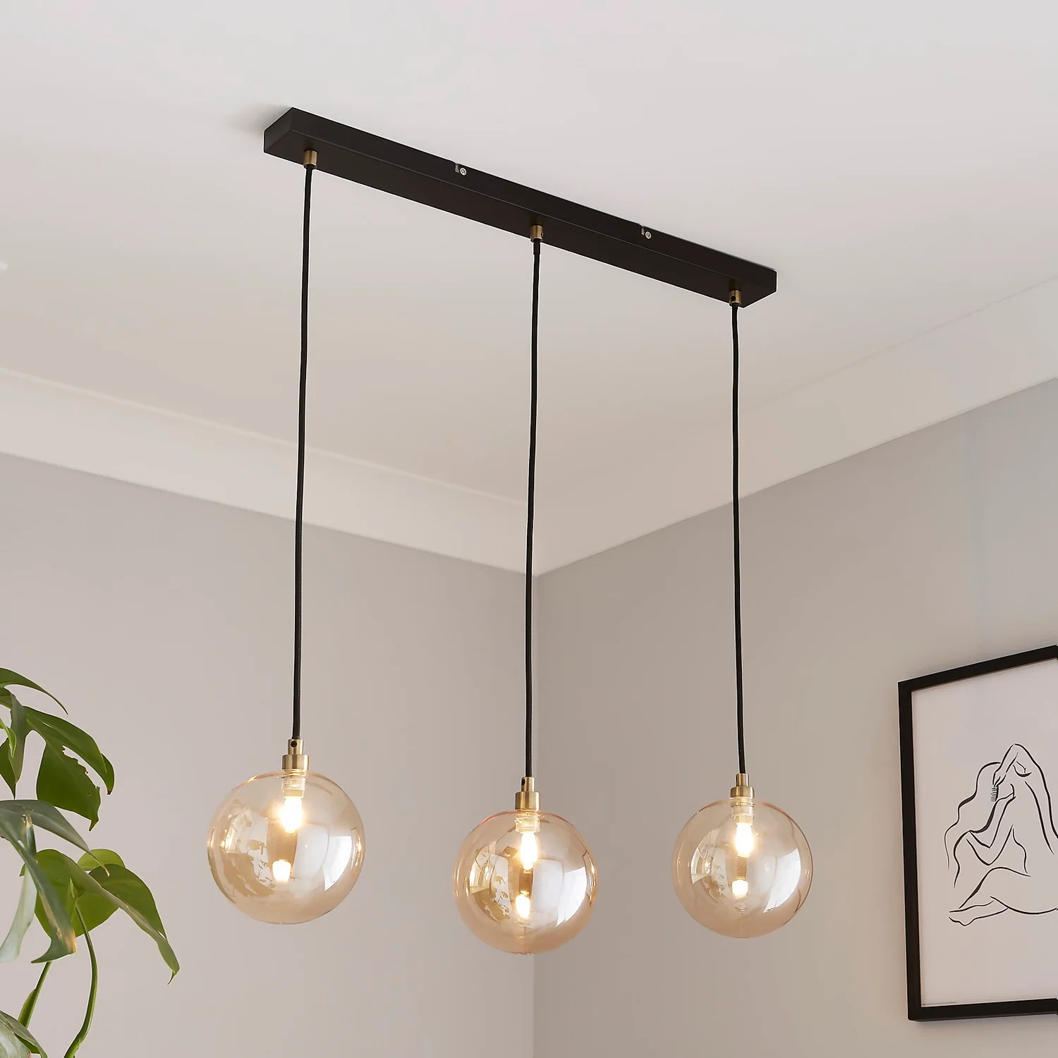 Shoreditch Three Light Diner Bar Light - Champagne & Brass Shoreditch Three Light Diner Bar Light - Champagne & Brass -Homebase Sales Store 13453786 1654915324443951