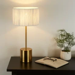 Raffia Table Lamp - White & Gold -Homebase Sales Store 13525827 2824956834876897