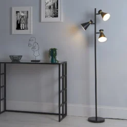 Balham 3 Light Floor Lamp - Black & Brass -Homebase Sales Store 13525828 6715009387472546