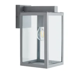 Hestia E27 Glass Panel Outdoor Box Lantern - Silver -Homebase Sales Store 13924363 1364980108100359