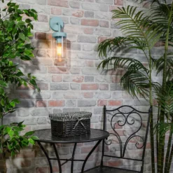 Kew Curved Arm E27 Outdoor Wall Light - Pale Blue -Homebase Sales Store 13924368 1914981979588091