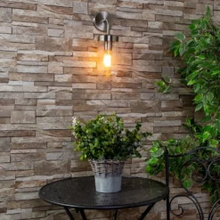 Kew Curved Arm E27 Outdoor Wall Light - Stainless Steel -Homebase Sales Store 13924369 2304980107883078