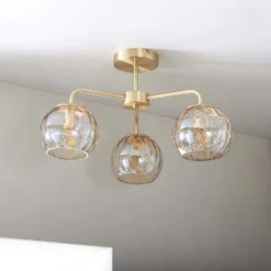 Geneva 3 Light Semi Flush Ceiling Light - Brass -Homebase Sales Store 13938484 1694981960038432