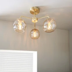 Geneva 3 Light Semi Flush Ceiling Light - Brass -Homebase Sales Store 13938484 9914981960100304