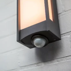 Lutec Qubo LED Outdoor Wall Light With PIR Motion Sensor - Anthracite -Homebase Sales Store 13950215 1054993052512797