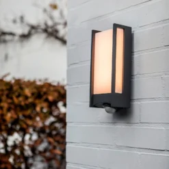 Lutec Qubo LED Outdoor Wall Light With PIR Motion Sensor - Anthracite -Homebase Sales Store 13950215 3414993052600097