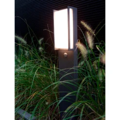 Lutec Qubo LED Outdoor Bollard Light With PIR Motion Sensor - Anthracite -Homebase Sales Store 13950216 1804993052339181