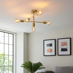 Logie Semi Flush Ceiling Light - Brass Effect -Homebase Sales Store 14301818 3405038438917240