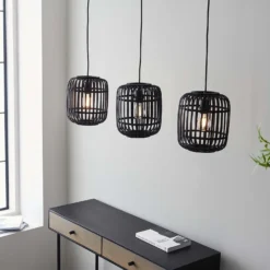 Saval 3 Lamp Pendant Diner Bar Light - Dark Bamboo -Homebase Sales Store 14301826 1075038437872826