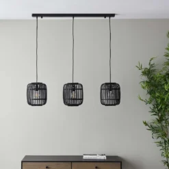 Saval 3 Lamp Pendant Diner Bar Light - Dark Bamboo -Homebase Sales Store 14301826 1955038437827793