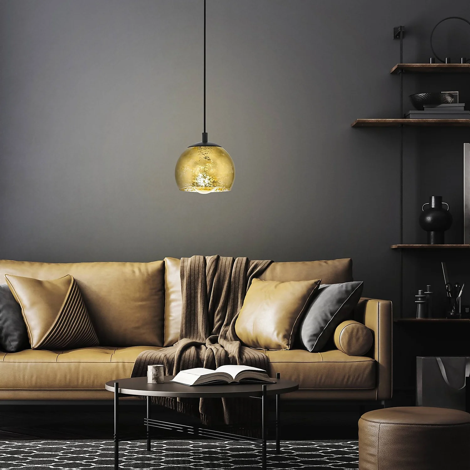 Eglo Albaraccin Pendant Ceiling Light - Black & Gold