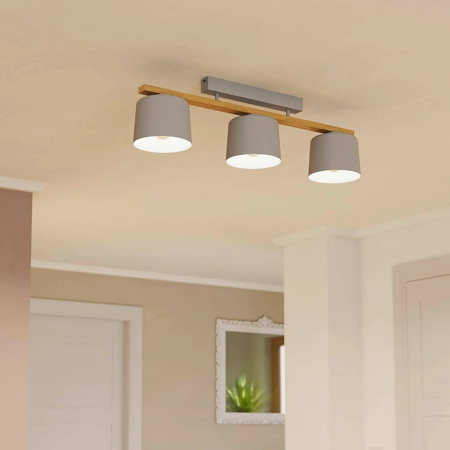 Eglo Mariel 3 Lamp Flush Ceiling Light - Grey & Wood Eglo Mariel 3 Lamp Flush Ceiling Light - Grey & Wood -Homebase Sales Store 14302955 1775038224233337