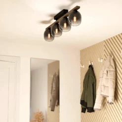 Eglo Filago 4 Lamp Flush Ceiling Light - Grey & Transparent